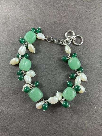 Multi gemstone 7.25in stainless bracelet
