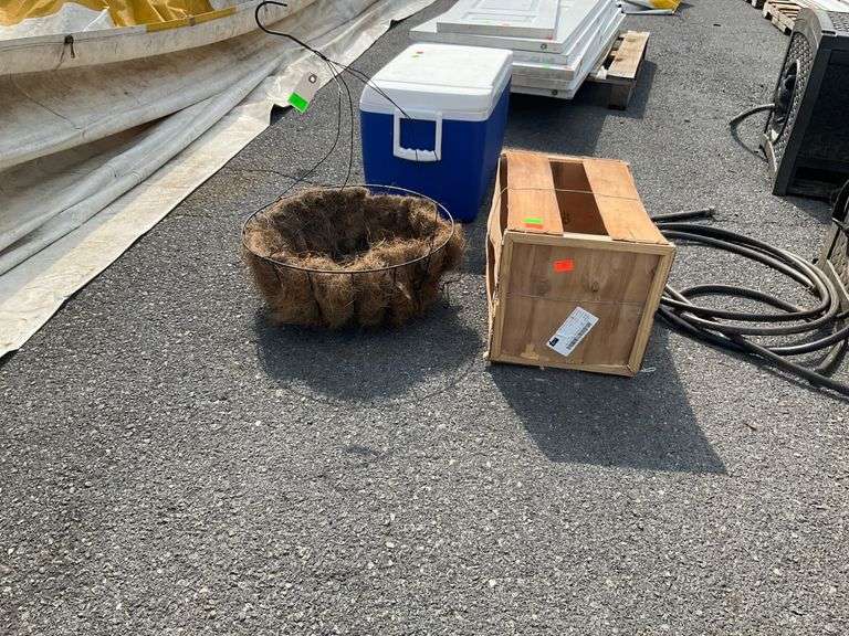 Wire Hanging Moss Basket and Wooden Crate