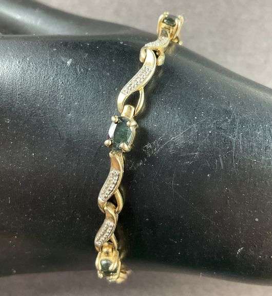 Gold Tone Silver Bracelet With Sapphires Made In China 7.9 grams Sterling Silver size 7.5"