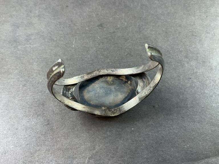 Vintage Cuff Bracelet With turquoise Stone 32.9 grams Sterling Silver size 2"