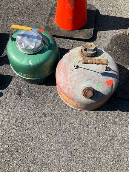 Caution Cone, Lidded Thermos, and Galvanized 2-Gallon Fuel Can