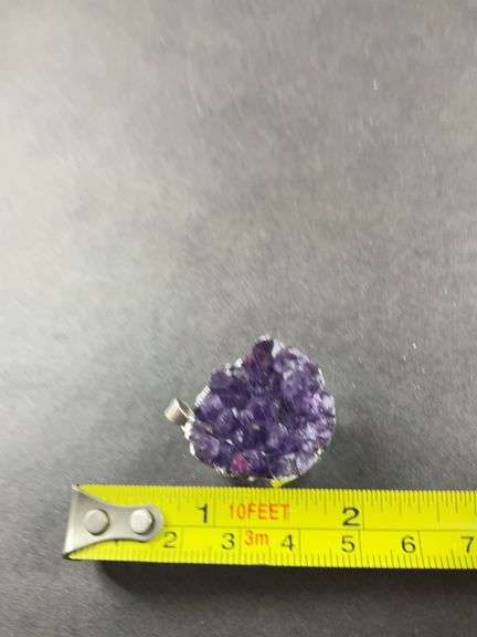 Amethyst geode pendant silvertone
