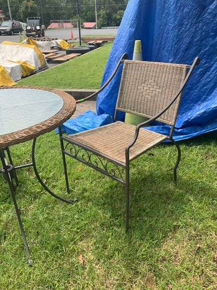 3-Piece Patio Set with Two Metal Frame Armchairs and 30-Inch Glass Top Table