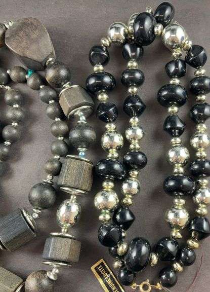 Costume Jewelry Necklace With Black And Gold Ceramic Beads/ Black Wood Necklace Material With Silver Spacers and Necklace With Clear Beads And Turquoise Blue Decorative Beads
