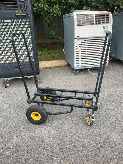 Black Metal Four-Wheel Utility Cart with Yellow Accents