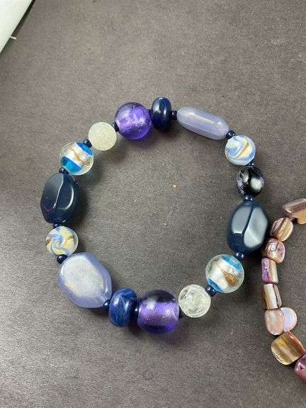 Three Beaded Bracelets Purples And Blues