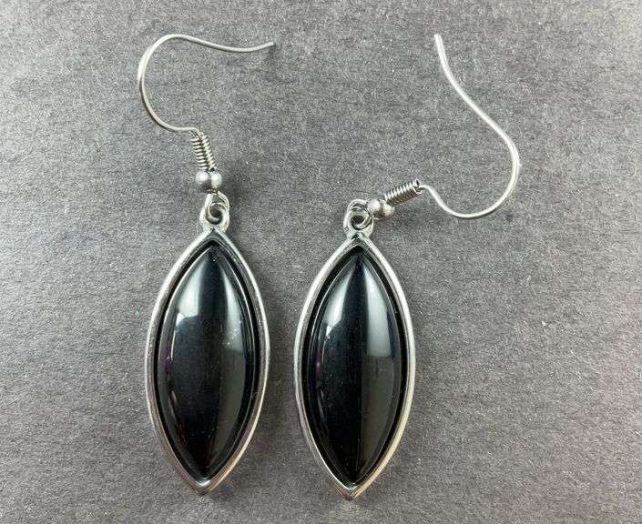 Black obsidian stainless earrings