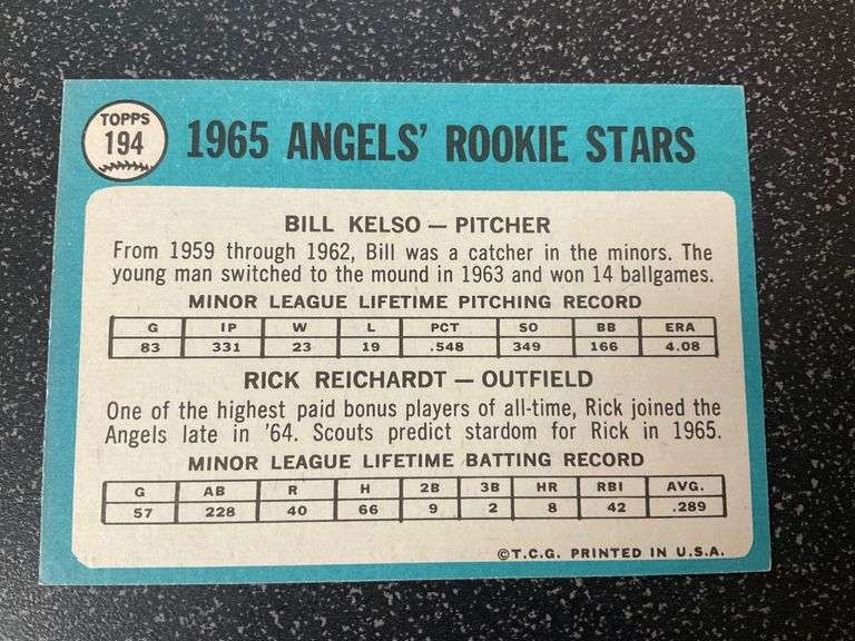 1965 Topps Angels Rookie Stars Baseball Card #194 Featuring Bill Kelso and Rick Reichardt