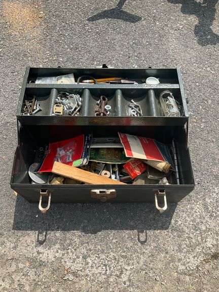 Metal Toolbox with Handle and Assorted Accessories