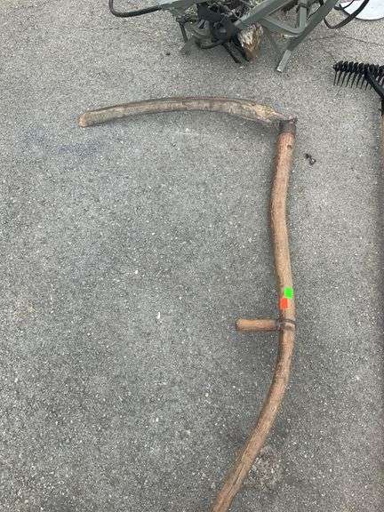 Two-Handed Scythe with Curved Wooden Handle