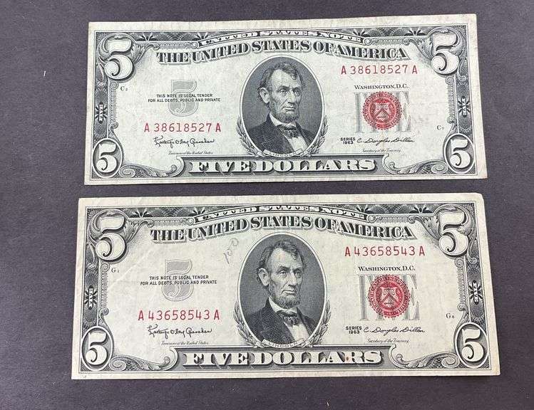 Two 1963 $5 red seals