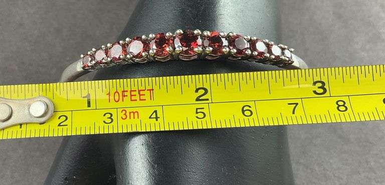 Bangle Bracelet Side Clasp With Garnet Colored Stone 13.8 grams Sterling Silver size 2 1/2"