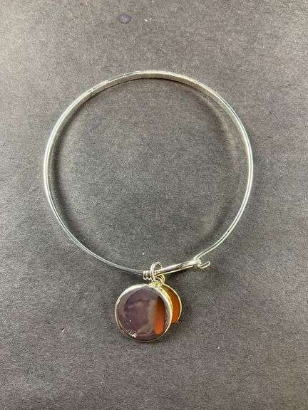 Bangle Bracelet With Clasp Two Charms