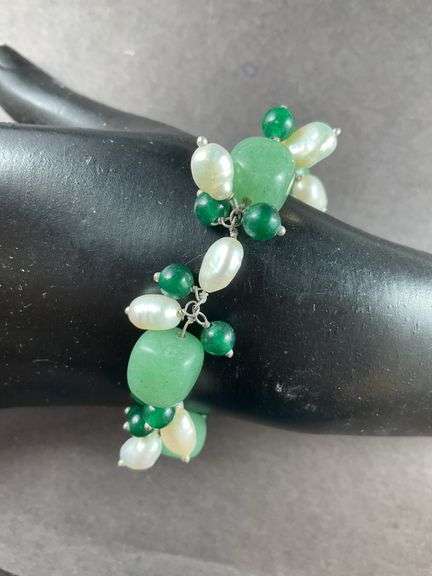 Multi gemstone 7.25in stainless bracelet