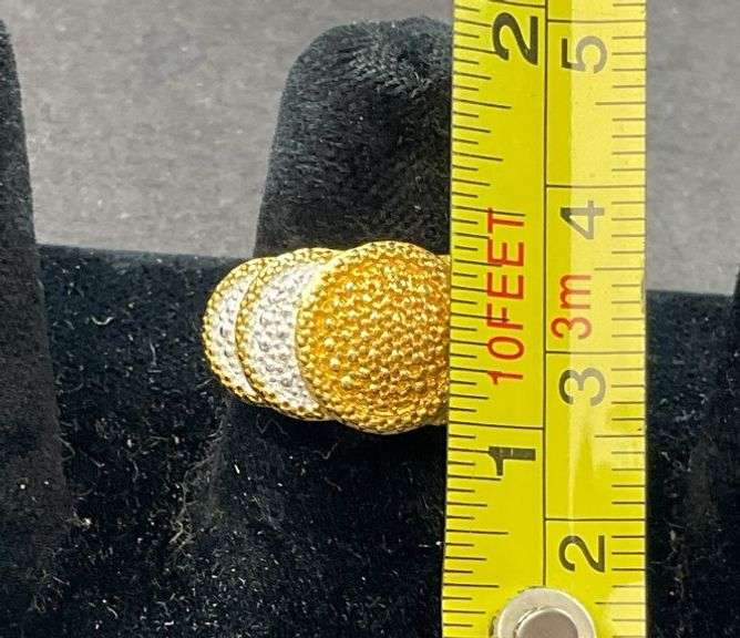 Yellow diamond accent scalloped platinum bond 18k gold plated size 7 ring