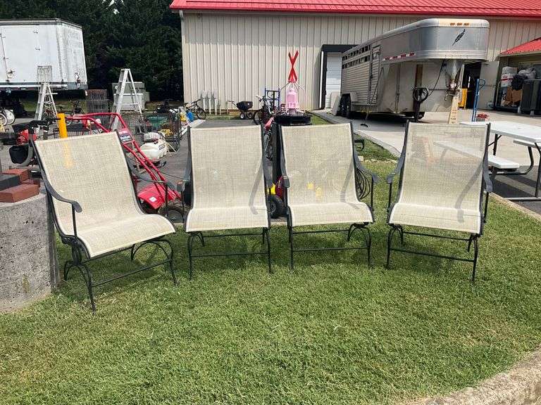 Four Spring Rocking Chairs with Metal Frames and Mesh Seats