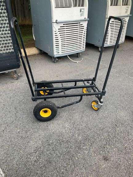 Black Metal Four-Wheel Utility Cart with Yellow Accents