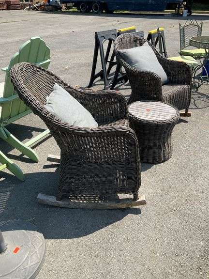 3-Piece Wicker Set With Two Rocking Chairs and Round Table
