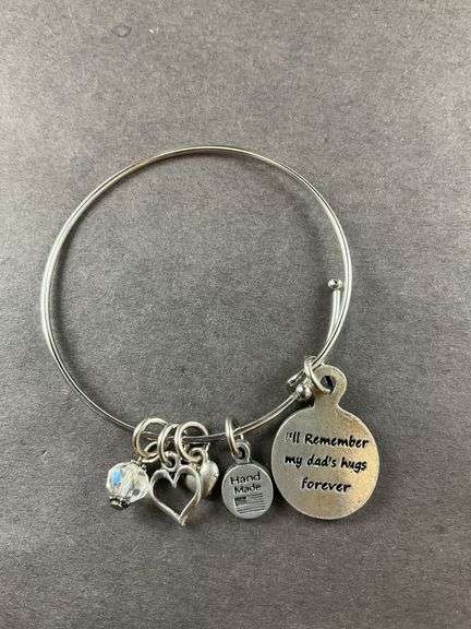 Chubby Chico Silver Tone Bangle Bracelet With Charms Attached Costume Jewelry Hearts , Beads,