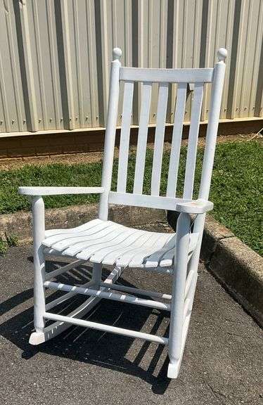 White Slatted Rocking Chair with Turned Accents