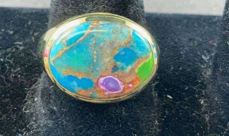 Turquoise ring goldtone size 8