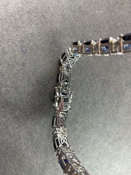 “EMA” Bracelet With Sapphire Like Stones And CZ's 18.7 grams Sterling Silver size 7.5"