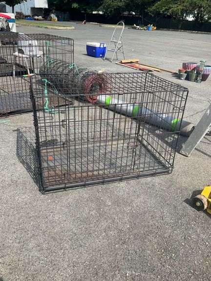 Two-Door Wire Pet Cage with Plastic Liner, 35”Lx22”Wx24”H