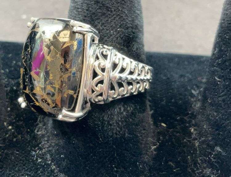 Shungite ring size 7 platinum bond