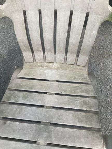 Beige Plastic Patio Chairs with Crack in Seat