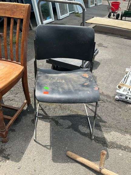 Two Chairs Including Wooden Slatted and Metal-Framed Chair