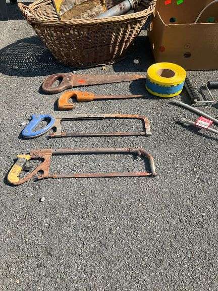 Wicker Basket and Cardboard Box Containing Assorted Tools