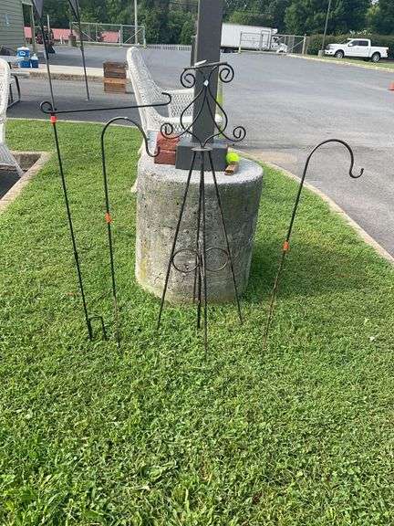 Metal Freestanding Flag or Hanging Basket Stands, 35-46 In. Height