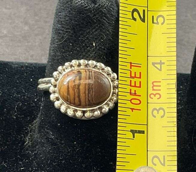 Sterling silver chocolate jasper ring size 8