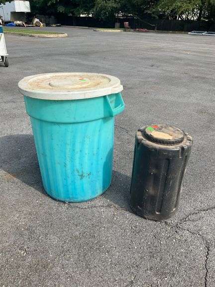 Two Plastic Containers, Blue and Black, with Lids