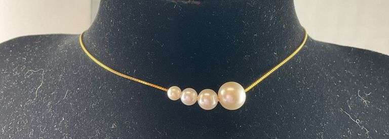 Gold over sterling silver faux four pearl necklace 16in