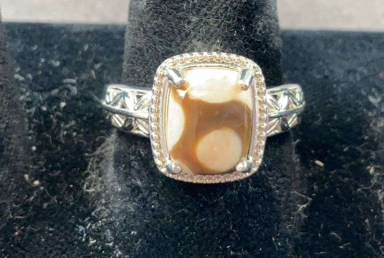 Wood jasper ring size 9 platinum bond