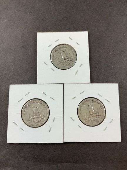 Three Washington quarters 1945, 1945S, and 1945D