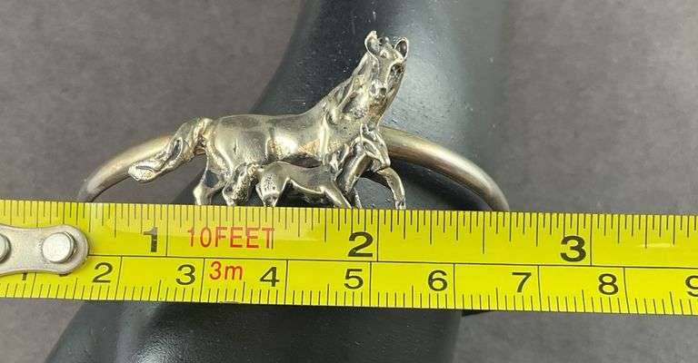 Large Cuff Bracelet With Horses 26.8 grams Sterling Silver size 2" Mexico