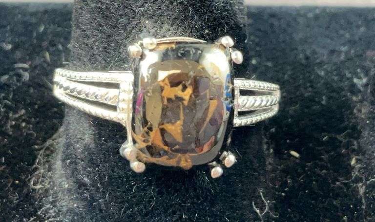 Sterling silver size 9 matrix silver shungite solitaire ring