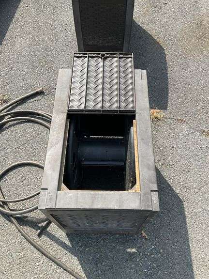 Suncast Resin Wicker-Style Hose Reel Box with Integrated Storage