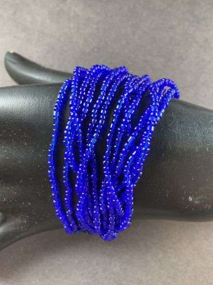 Blue glass seed bracelet rhodium over sterling silver 8.5in