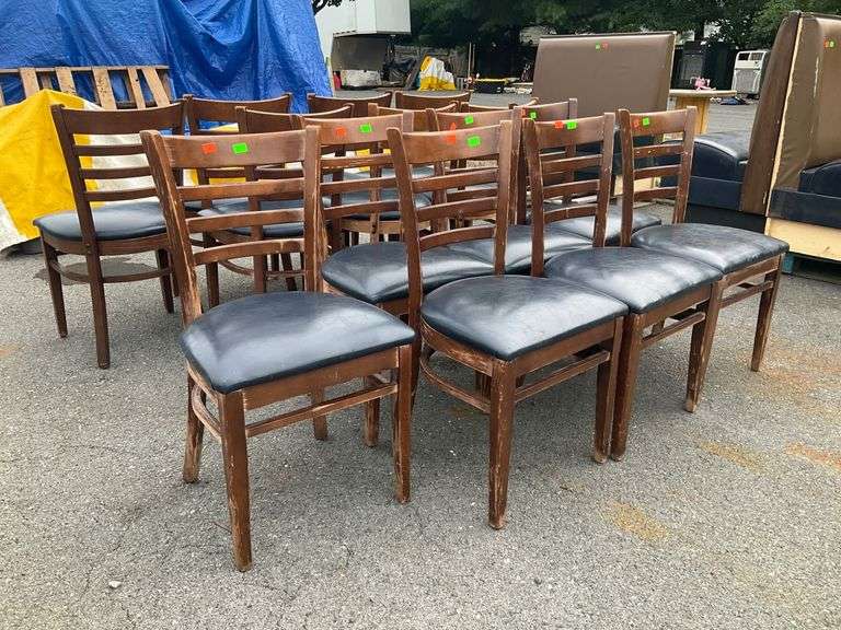 Seven Chairs with Wooden Frames and Fabric Upholstered Seats