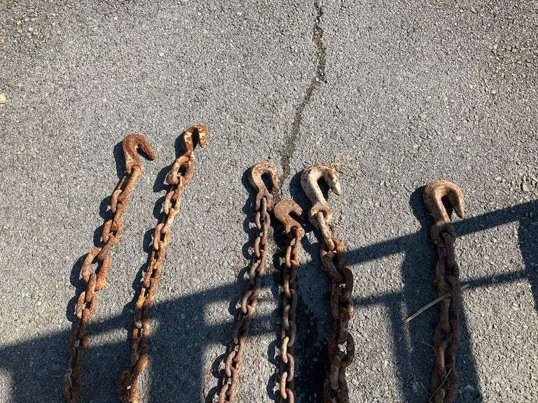Three Metal Chains With Hooks, 10′ and 12′ Lengths