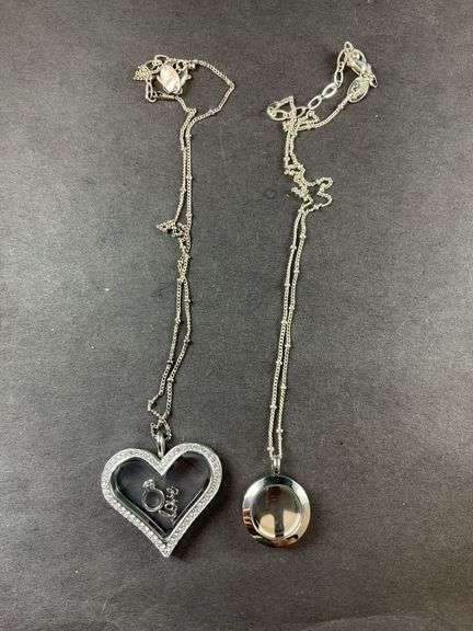 “Origami Owl” Two Necklaces With Pendants Costume Jewelry One Had Heart With CZ's Love And Ring, Second Is A Plain Pendant