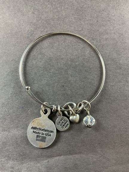Chubby Chico Silver Tone Bangle Bracelet With Charms Attached Costume Jewelry Hearts , Beads,