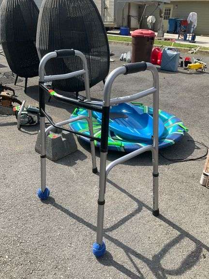 Adjustable Medical Walker with Blue Front Glide Balls