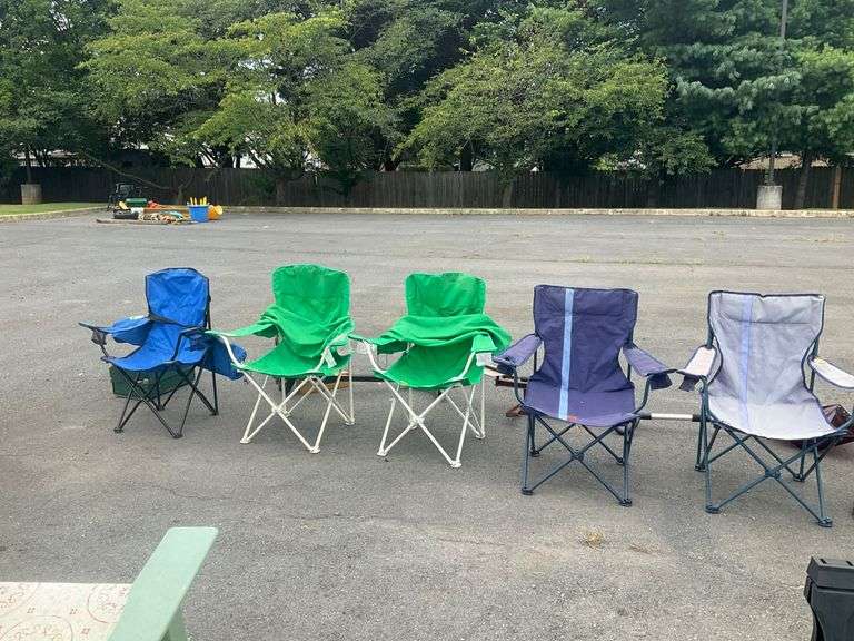 Five Folding Outdoor Chairs with Canvas Backing and Seating