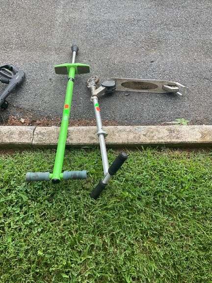 Folding Metal Scooter and Green Pogo Stick