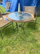 3-Piece Patio Set with Two Metal Frame Armchairs and 30-Inch Glass Top Table