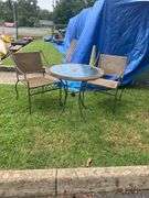 3-Piece Patio Set with Two Metal Frame Armchairs and 30-Inch Glass Top Table